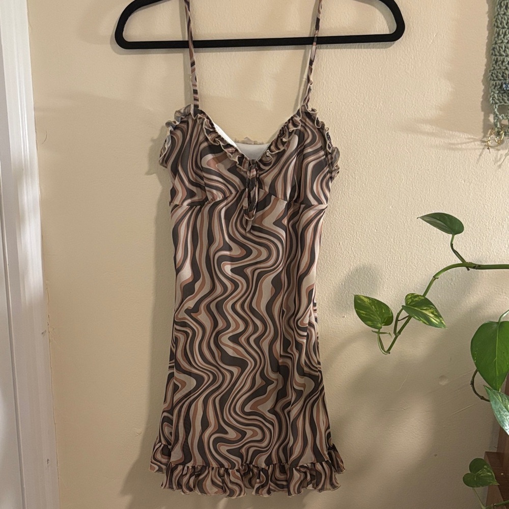 Pacsun brown and tan swirl retro mini dress with adjustable straps